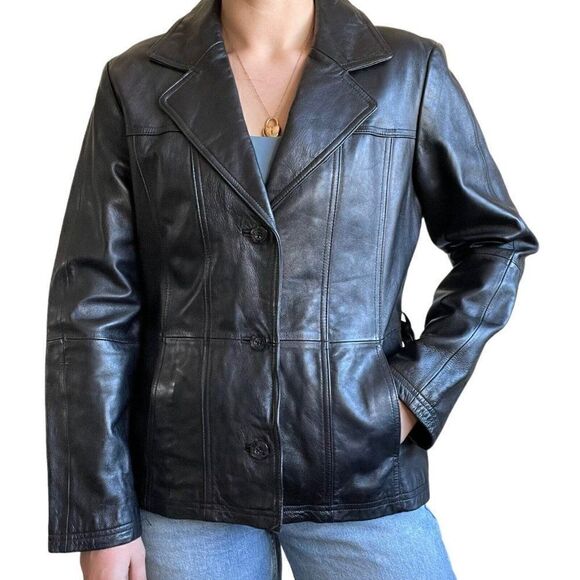 Vintage Womens 90s Wilsons Leather Black Minimalist Matrix Blazer Jacket Sz XL - Picture 6 of 8